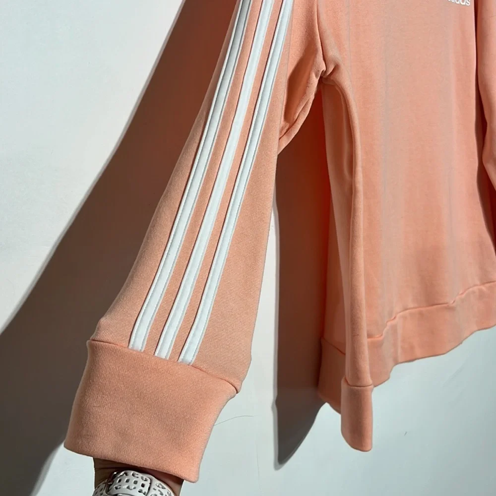 Adidas Classic Peach 3 Stripe Pullover Crewneck Sweater Size 2XL - Picture 2 of 7
